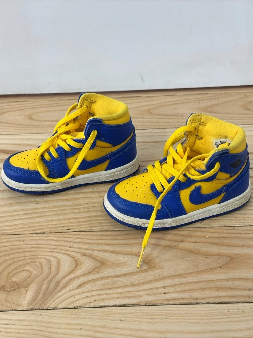 Nike Kids High-Top Sneakers in Bright Yellow and Royal Blue Air Jordans